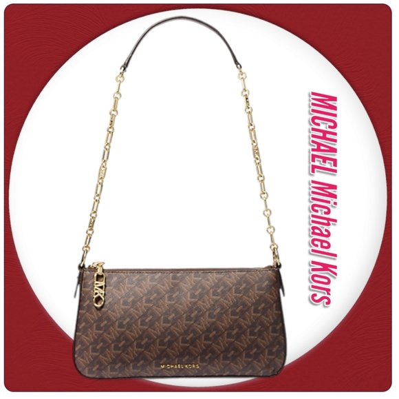 MICHAEL Michael Kors Empire Medium Chain-Link Logo Print Pochette Shoulder  Bag - Picture 1 of 5